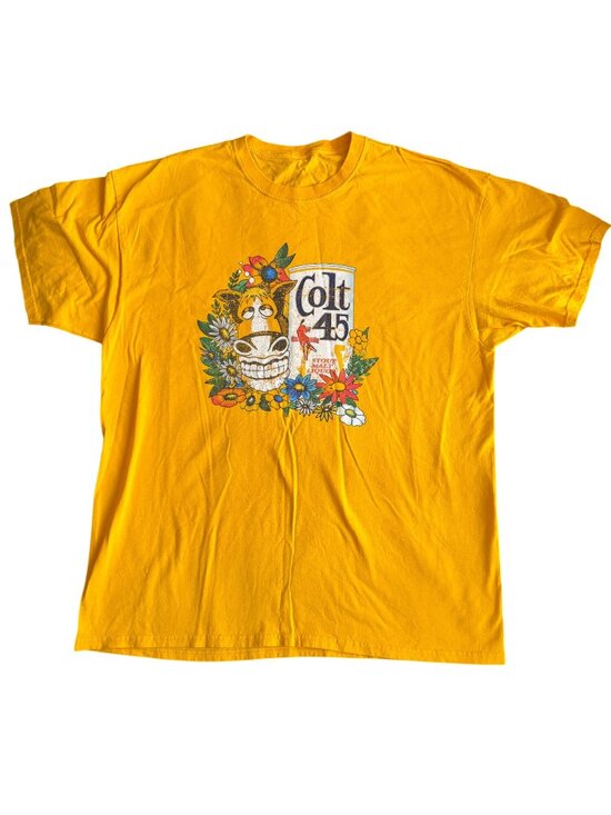 Colt 45 Other - Colt 45 Yellow Graphic T-Shirt With Retro Floral Design